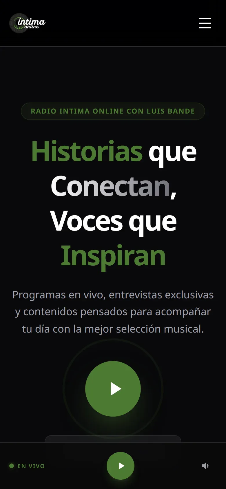Intima Online Radio — pantalla mobile 1