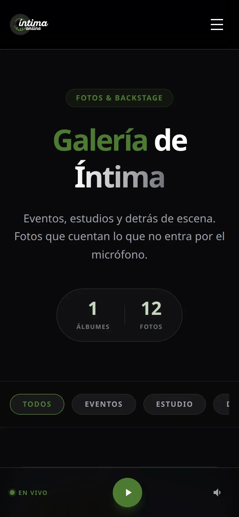 Intima Online Radio — pantalla mobile 2